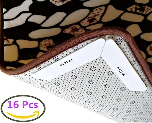 Rug Grippers 16 pcs Anti Curling Rug Gripper. Keeps Your Rug in Place &amp; Makes Corners Flat. Premium Carpet Gripper with Renewable Carpet Tape – Ideal Non Slip Rug Pad for Your Rug for Indoor &amp; Outdoor