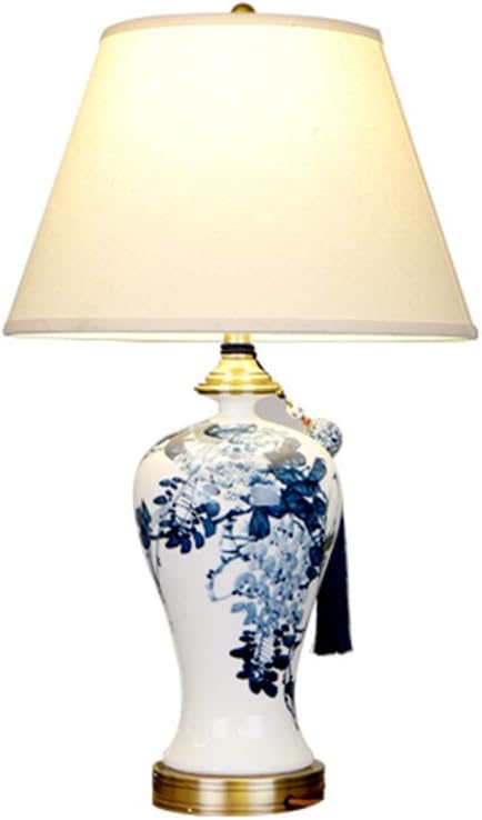 Blue and White Porcelain Table Lamp, Hand-Painted Pattern, Living Room Bedroom Bedside Lamp Study Room Villa Lamp Wedding Room Table Lamp E27 Lamp Holder 76 * 43cm