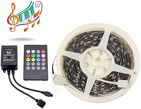 SUPERNIGHT 5M 5050 White Tape RGB Music LED Strip Light Kit 5M 150leds Non-waterproof LED Light Tape Kit with LED Strip IR Music Controller(Power Supply Not Included) for Wedding Party House Decoration TV Wall Stairs Decoration