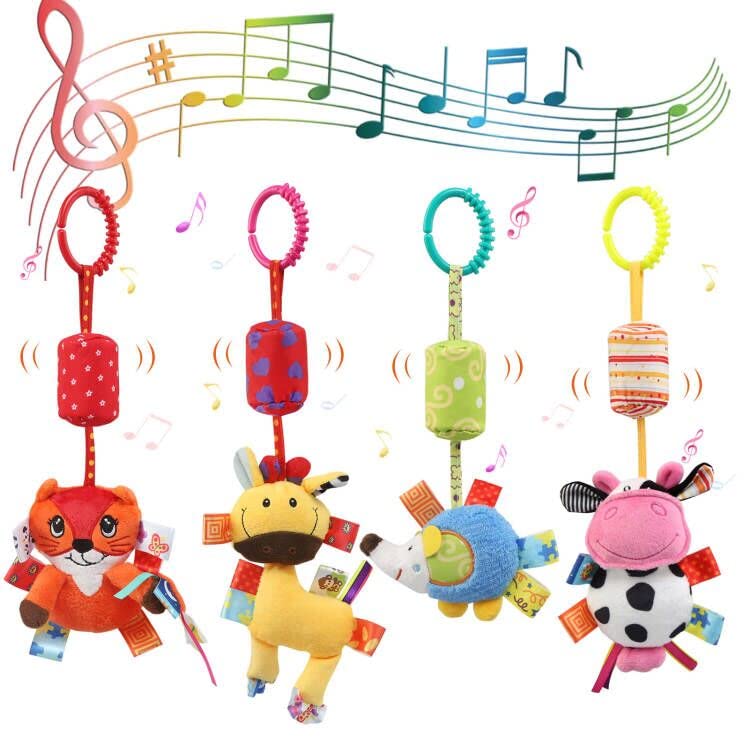 Joylife Baby Pram Pushchair Toys Soft Hanging Rattle Toys for Babies Sensory Learning Toy Infant Newborn Car Seat Crib Travel Activity Plush Animal Wind Chime for Boys Girls