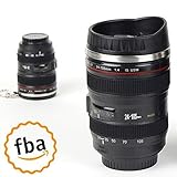Special Amazon Deal - Original Camera Lens Mug now with FREE Mini Lens Cup - Upgraded Stainless Steel Coffee Thermos With Handy Sipping Cover - Fun Canon Replica Mug - Black - Fulfilled by Amazon