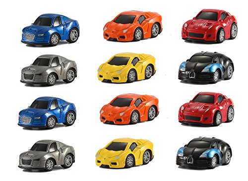 12 assorted pullback diecast metal race cars set (1 dozen)