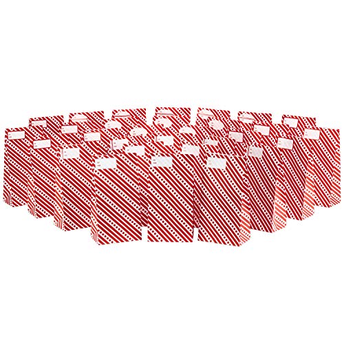 Hallmark Red and White Stripe Party Favor and Wrapped Treat Bags with Gift Tag Stickers (30 Bags, 30 Labels) for Christmas, Friendsmas, Valentines Day, Birthdays and More