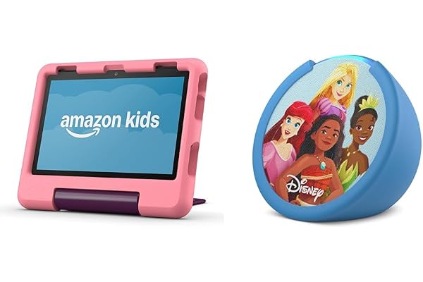 Amazon Kids Entertainment Device Bundle Including Fire HD 8 Kids Tablet (32GB, Disney Princess) + Echo Pop Kids (Disney Princess)
