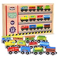 Wooden Train Set 12 PCS Box with Cover - Train Toys Magnetic Set Toy Train Sets for Kids Toddler Gift for Christmas and Birthday for Boys