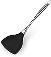Honglida Premium Silicone Wok Turner BPA Free 600ºF Spatula Stainless Steel Handle 14-1/5 Inch for Non Stick Cookware (Black)