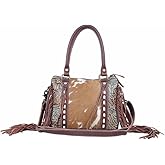 Myra Bag Western Style Purse - Fringe Purses for Women with Real Cowhide and Blue Accents, Leather Western Handbags for Women