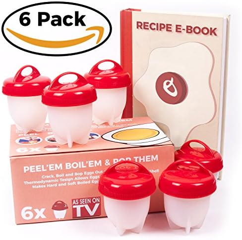 	 Egglettes 6 PACk Silicone Egg Cooker - AS SEEN ON TV - Crack, Boil, Pop - Hard Boiled Eggs Without the Shell, Non Stick Silicone, BPA Free, Recipe E-BOOK included 