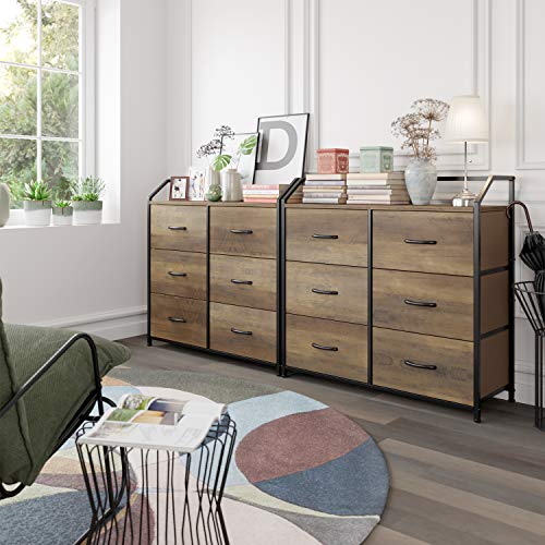 HOMECHO Fabric Dresser with 6 Drawers, Wide Chest of Drawers with Wood Top, Sturdy Metal Frame