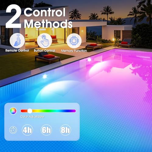DeeprBetter Outdoor Pool Light with Remote Control, Rechargeable Underwater Pool Light with 9 Modes Underwater Light Show, IP68 Waterproof LED Pool Light, Spa Pool Lighting, 2 Pieces