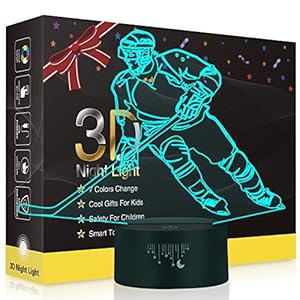 Hockey Night Light for Kids, Led Lights 3D Optical Illusion Lamp Bedroom Decor Lighting Nightlight with Smart Touch 7…