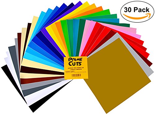 Permanent Adhesive Backed Vinyl Sheets by PrimeCuts USA - 30 Vinyl Sheets 12" x 12" - 30 Assorted Color Sheets for Cricut, Silhouette Cameo, and Other Craft Cutters