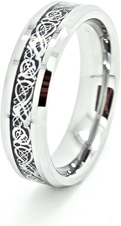 Blue Chip Unlimited 6mm Tungsten Carbide with Silver-Colored Celtic Dragon Inlay Wedding Band
