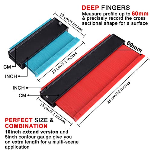 2 Pack Wider Contour Gauge,Profile Gauges Plastic Contour Duplications Gauge Copy Irregular Shapes Measuring for Corners and Contoured,10 Inch widen and 5 Inch