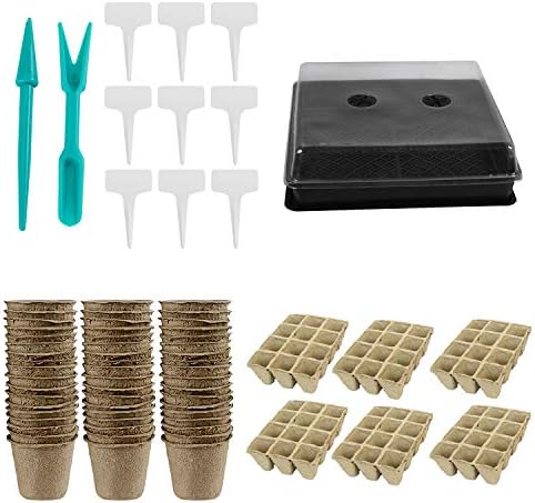 Seed Tray,Siebwinn 93PCS Seedling Seed Starter Tray Kit for Garden Greenhouse Garden Seed Starter Kit with Peat Pots Dibbers Labels Growing Tray