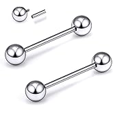 Xnsjeyy 2G 4G 6G 8G 10G 12G 14G 16G Astm F136 Titanium Internally Threaded Nipple Tongue Rings Piercing Jewelry Industrial Straight Barbell Tongue Nipple Ring Bridge Piercing Jewelry For Women Men