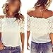 Lisli Women Sexy White Off Shoulder Embroidery Lace Crochet Chiffon Tops Blouse Casual T-Shirt (XL)