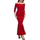 Evening Gowns for Women Formal Off Shoulder Wedding Guest Party Dress Elegant Short Sleeve Split Long Cocktail Dresses
