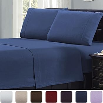 Mellanni Queen Flannel Sheet Set - 4 pc Luxury 100% Cotton - Lightweight Bed Sheets - Cozy, Soft, Warm, Breathable Bedding - Deep Pockets - All Around Elastic (Queen, Blue)