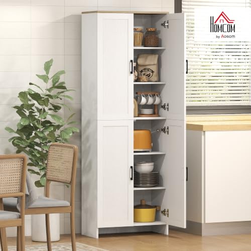 HOMCOM 67" Freestanding Kitchen Pantry, Modern Buffet Cabinet, Storage Cabinet with Adjustable Shelves, 4 Doors, White
