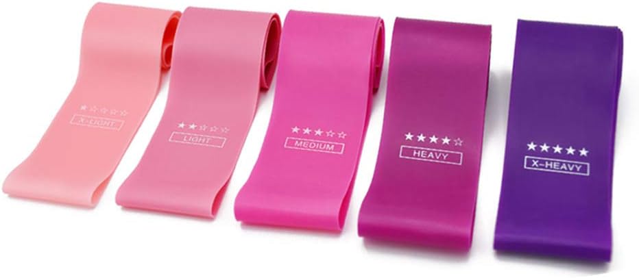 XIMIXI Set of 5 Resistance Exercise Bands - Natural Latex Resistance Loop Bands for Training, Stretching, Workout, Fitness, Yoga, Physical Therapy - Included Carry Bag and Instruction Guide