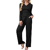 Meetjen Women's 2 Piece Sets Long Sleeve Top Wide Leg Pants Casual Tracksuits Fall Outfit Matching Lounge Set 2025