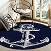 Round Area Rugs 3 ft Nautical Navy Blue Anchor Soft Floor Carpets Indoors/Outdoor Living Room/Bedroom/Children Playroom/Kitchen Mats Non Slip Yoga Carpets