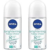 NIVEA Brightening Happy Shave 8 Roll-On Deodorant 50ml | 48H Odor Protection, Gentle on Skin, Brightens Underarms, Smooth Finish | Vitamin-Enriched Formula, Nourishing| 2-Pack