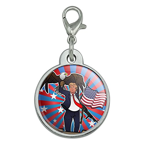 Graphics and More Patriotic Donald Trump with Eagle American Flag Gun Chrome Plated Metal Pet Dog Cat ID Tag - Small