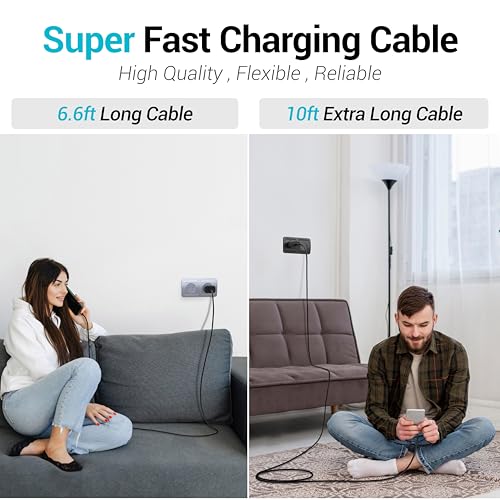 Android Charger 25W, for Samsung Charger, Super Fast Charging USB C Block, Type C Charge Cable Cord [ 6ft +10ft ] for Galaxy S25/S24 Plus/S23/S22/S21/S20/Note 20/Tablet/Watch/iPhone 16/15-Black 2Pack