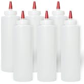 Pinnacle Mercantile Condiment Squeeze Bottles 16oz Wide Mouth Empty Squeeze Bottle Set with Red Tip Leak Proof, BPA Free - Squeeze Bottles for Sauces, Oils, Arts Crafts 6 Pack