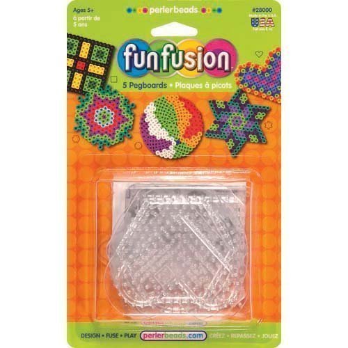 7 pcs Perler Beads Fun Fusion Bead Pegboards 5-Pack: Circle/Star/Heart/Hexagon/Square and 2 pcs Ironing paper Children, Kids, Game