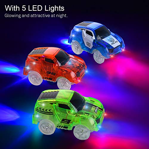 Funkprofi Track Cars Replacement Light Up Toy Cars, 5 LED Flashing Lights Compatible with Most Tracks, Toy Gifts for Boys and Girls (3 Pack)