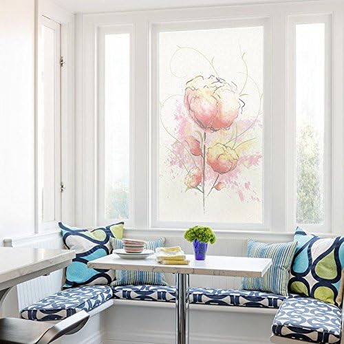 YL Stained Glass Decorative Window Film, Premium Static Cling No-Glue Stained Glass Decorative Window Film, Vinyl Scrub Privacy Window Film (45X60CM, Watercolor flowers)