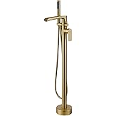 TapLong Waterfall Freestanding Bathtub Faucet Set Single Handle Floor Mount Tub Filler with Hand Shower High Flow Rate Max 6 GPM, Brushed Gold Free Standing Tub Faucet, 51019BG