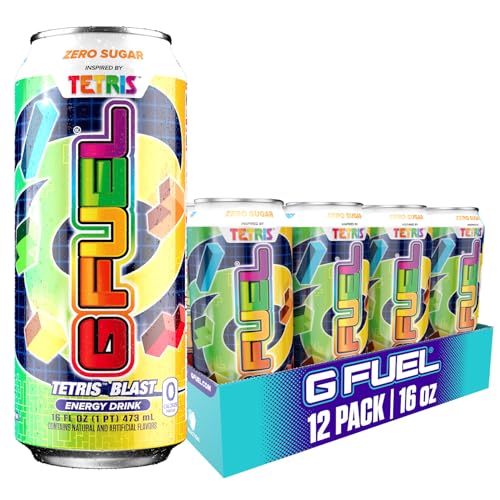 G FUEL ENERGY DRINK, CANDY FLAVOR, SUGAR FREE BEVERAGE WITH 300MG CAFFEINE, DAILY ENERGY BOOST WITH FOCUS AMINO, VITAMIN + ANTIOXIDANTS, 16 OZ CANS (TETRIS, 12-PACK)