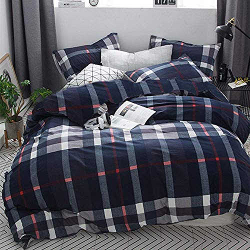 CLOTHKNOW Navy Plaid Bedding Comforter Set Queen Tartan Geometric