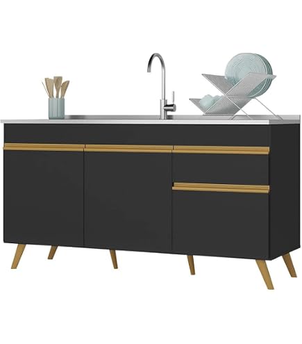 Balcão Cozinha Gabinete Pia 150cm 3 Portas 1 Gaveta Veneza