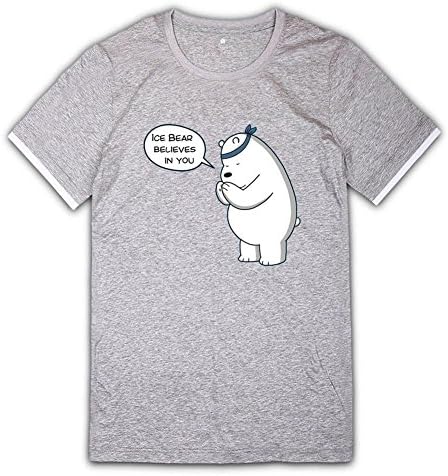 Cretive Men's Ice Bear Believes In You We Bare Bears Mercerized Cotton T Shirt Tees Light Grey M