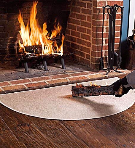 PLOW & HEARTH 32″X60″ HALF ROUND FLAME RESISTANT HEARTH RUG | 2 LAYER FIBERGLASS MAT | PROTECT HARDWOOD/CARPET FROM SPARKS & EMBERS WOOD STOVE (TAN)