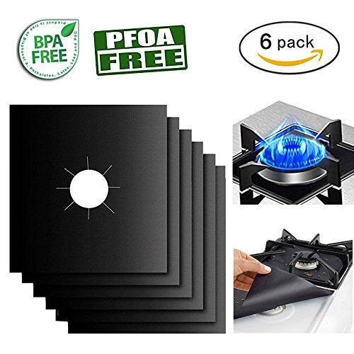 Gas Range Protectors 6 Packs, FengNiao Reusable Cuttable Gas Stove Burner Covers , Non-Stick, Fast Clean, FDA approved