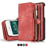 Iphone 8 Plus Leather Wallet Magnetic Phone Case Detachable Protective Case with Card Holder Folio Flip Cover, Red