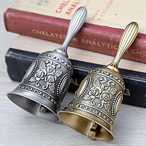 Abnaok Hand Call Bell, Extra Loud Multi-Purpose Metal Hand Bell for School Reception Dinner, Shop, Hotel Servicer, Kitchen, Restaurants, Pet Feeding and Home Decoration(Polished Brass) (Silver) - Thumbnail 3