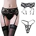 Women 3Pcs Sexy Garter Belt Panties and Long Stockings Lingerie Set