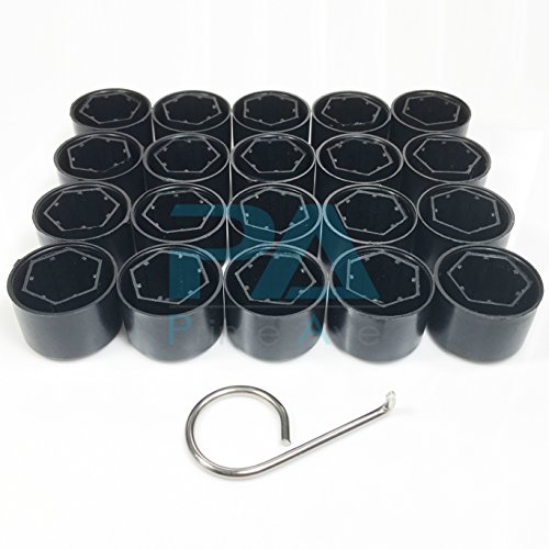 Prime Ave Black Wheel Lug Cap Covers for VW Part# 1K06011739B9 ~Set of 20 + Removal Tool (A: Without Wheel Locks)