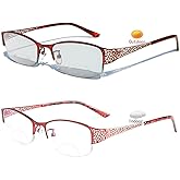 laureles Fashion Photochromic Bifocal Reading Glasses Women's Sun Glasses Transition Metal Frame Red Readers Female