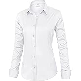 siliteelon Womens Classic-Fit Dress Shirts Long Sleeve Button Down Wrinkle-Free Stretch Solid Casual Work Office Blouse Top