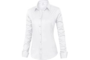 siliteelon Womens Classic-Fit Dress Shirts Long Sleeve Button Down Wrinkle-Free Stretch Solid Casual Work Office Blouse Top