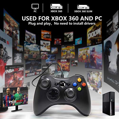 Medvoe Wired Controller for Xbox 360, 7.2 Ft USB Wired Gamepad Joystick Game Remote with Dual-Vibration Turbo, Trigger Buttons for Xbox360, Xbox 360 Slim and PC Windows 7,8,10 - Black