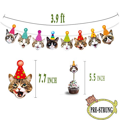 Cat Party Supplies Cat Birthday Garland Banner Cake Toppers Photographic Cat Faces Birthday Cake Banner Decorations Birthday Party Bunting Banner Decor